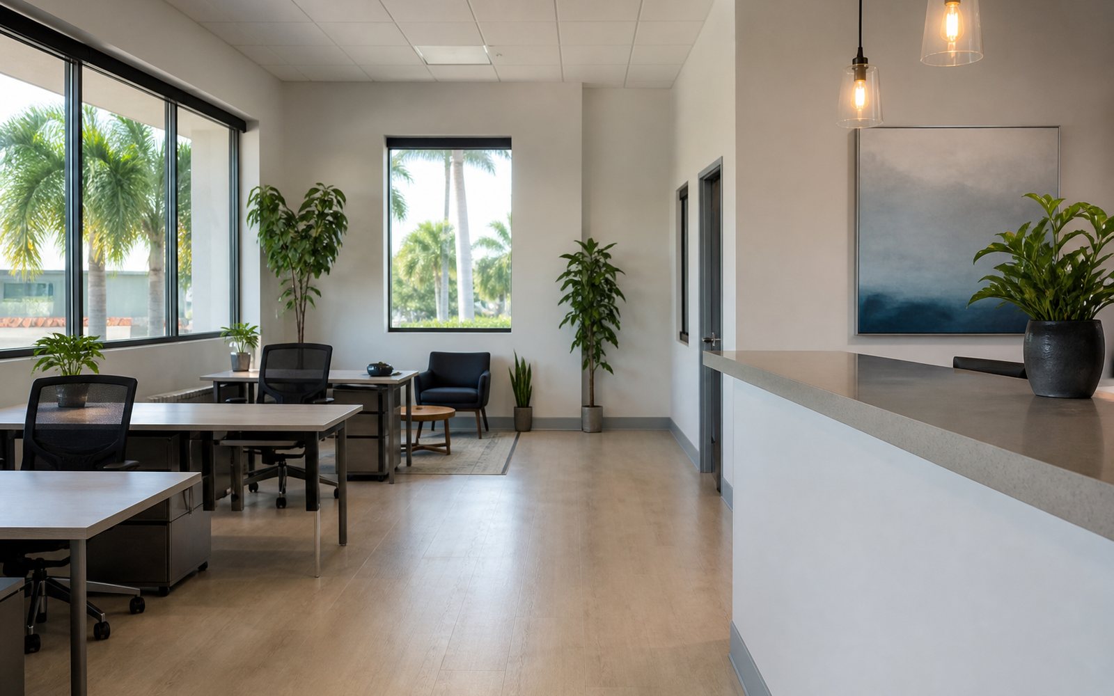 Small bright office with a growing team at work