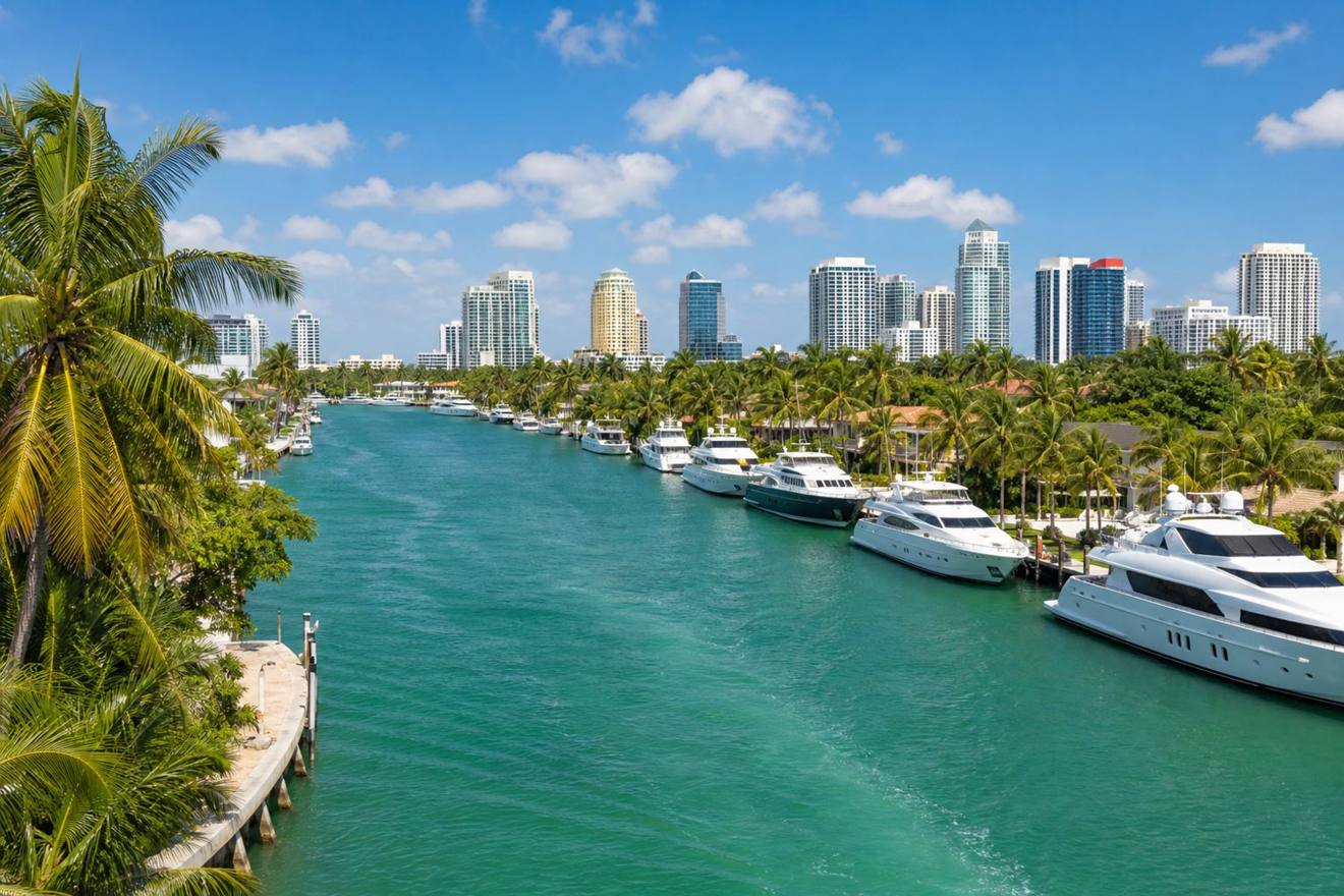 Streetscape and business district in Fort Lauderdale, Florida