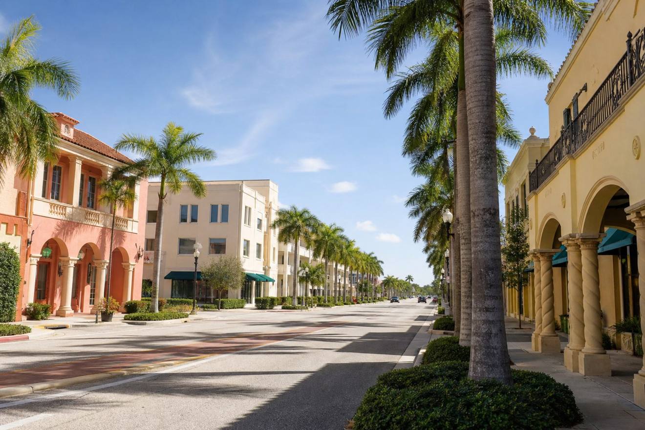 Streetscape and business district in Lake Worth Beach, Florida