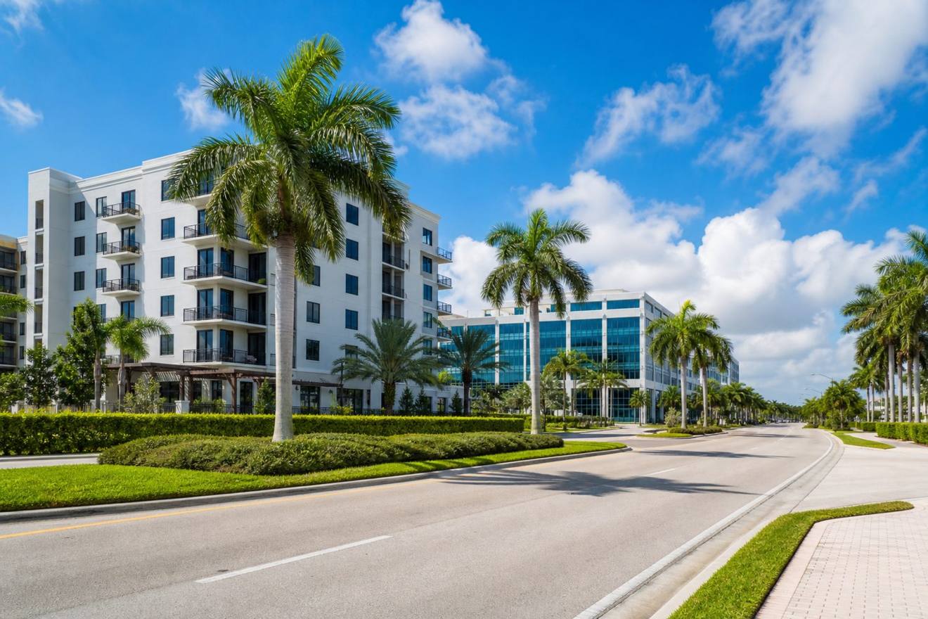 Streetscape and business district in Miramar, Florida
