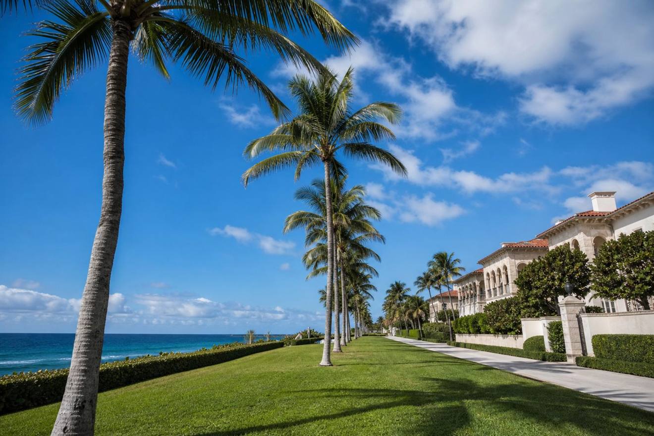Streetscape and business district in Palm Beach, Florida