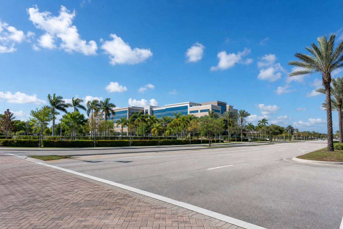 Streetscape and business district in Sunrise, Florida