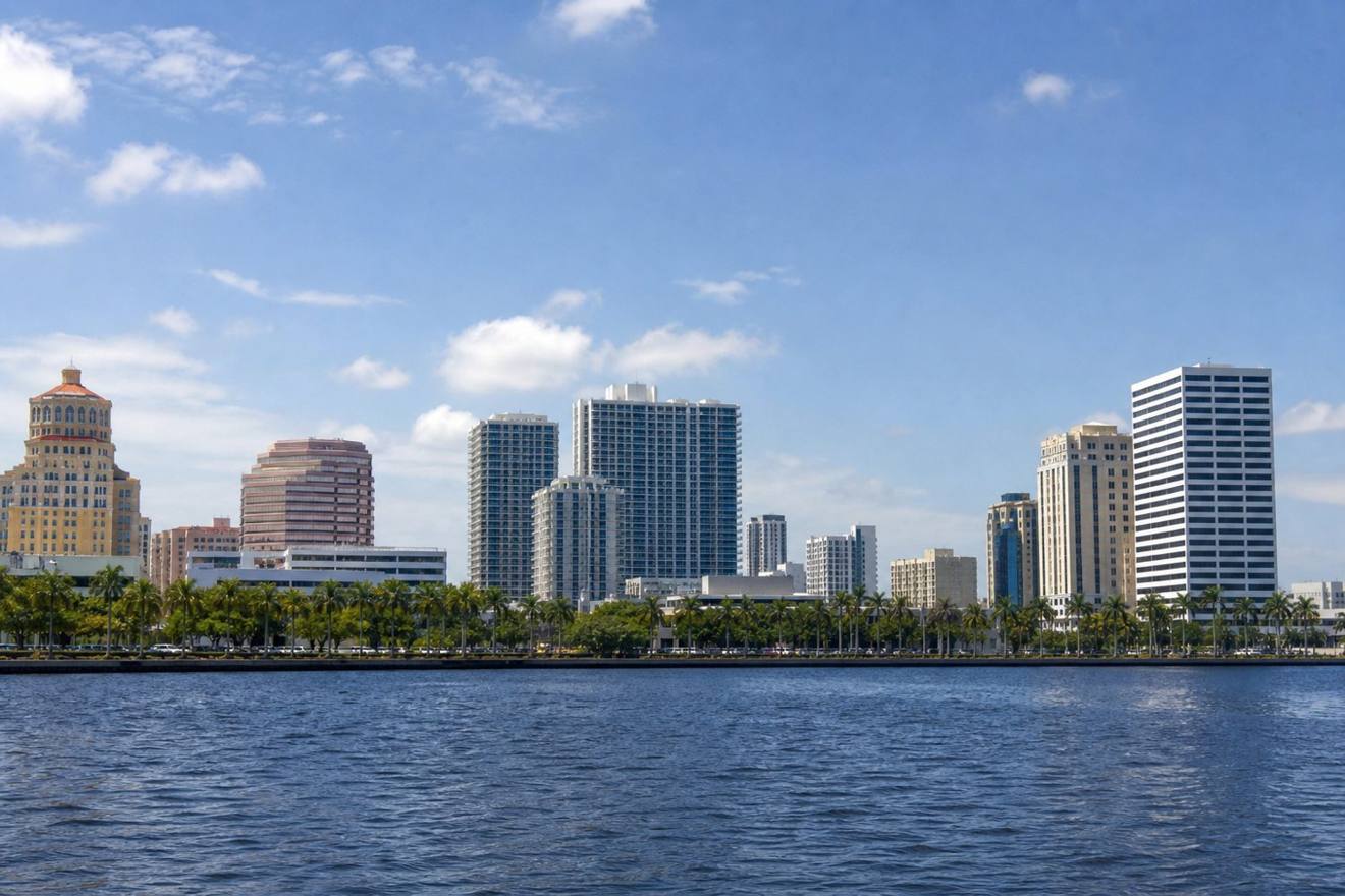 Streetscape and business district in West Palm Beach, Florida