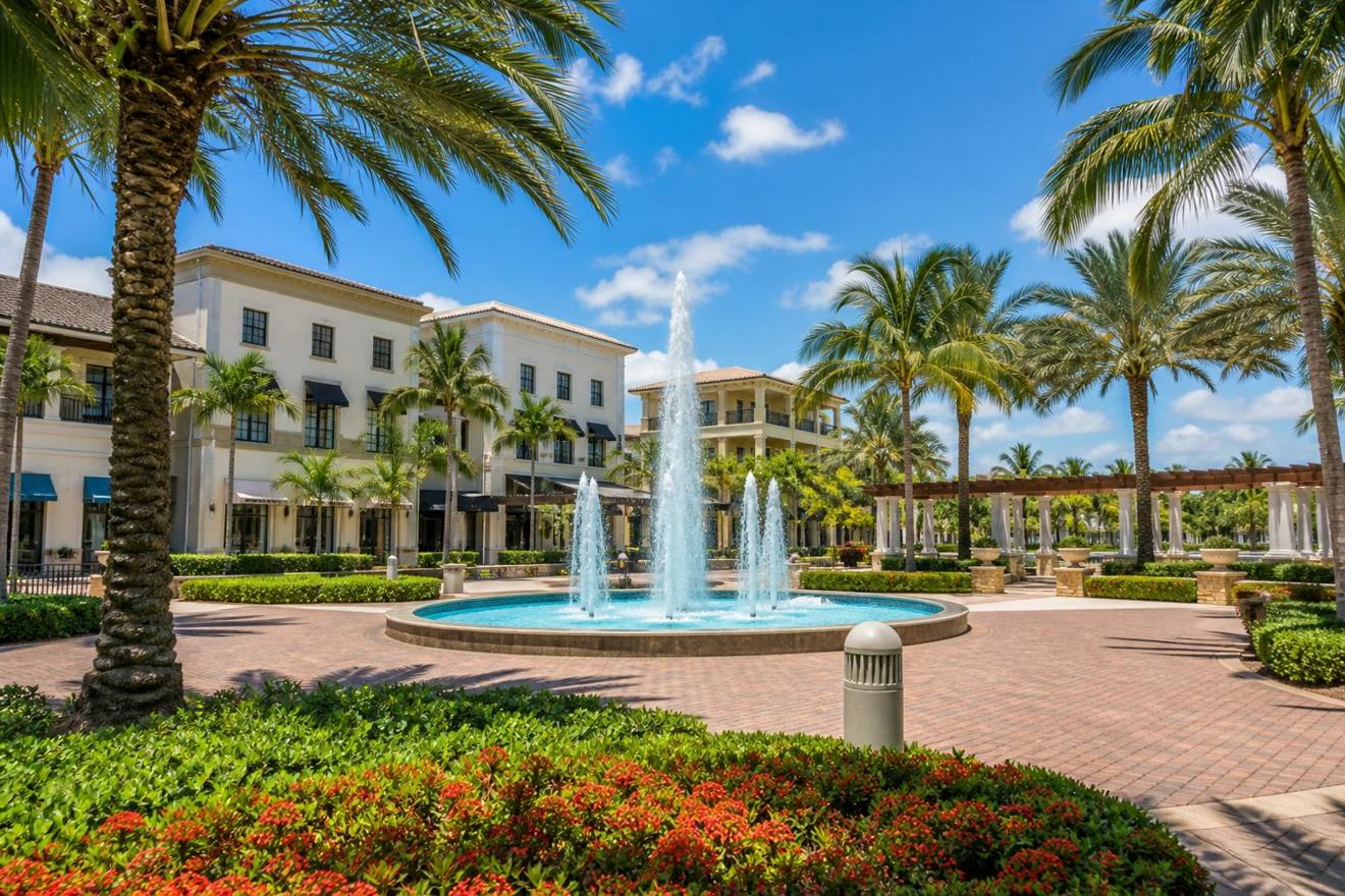 Streetscape and business district in Weston, Florida