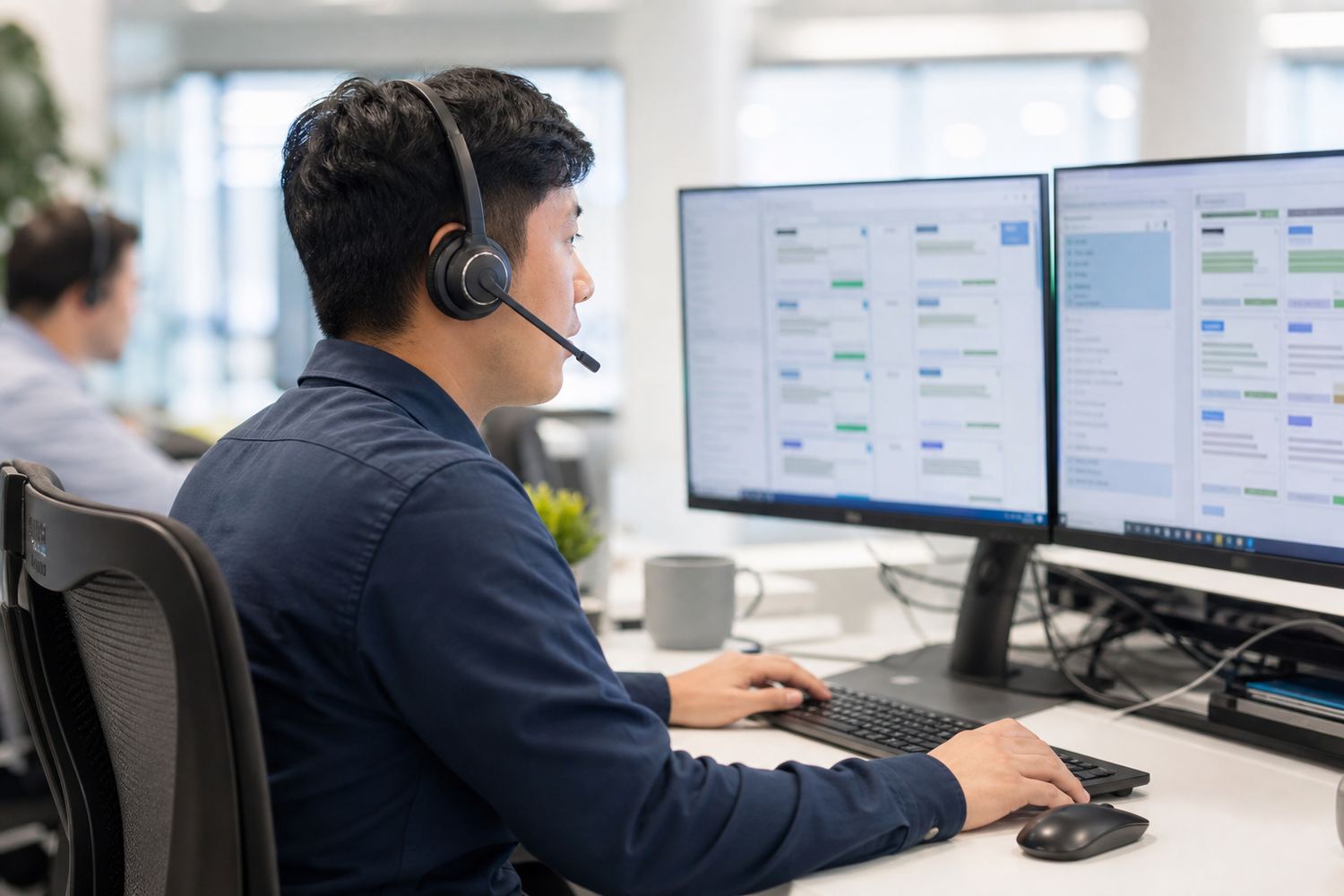 Stressed employee using an AI tool that is a mess