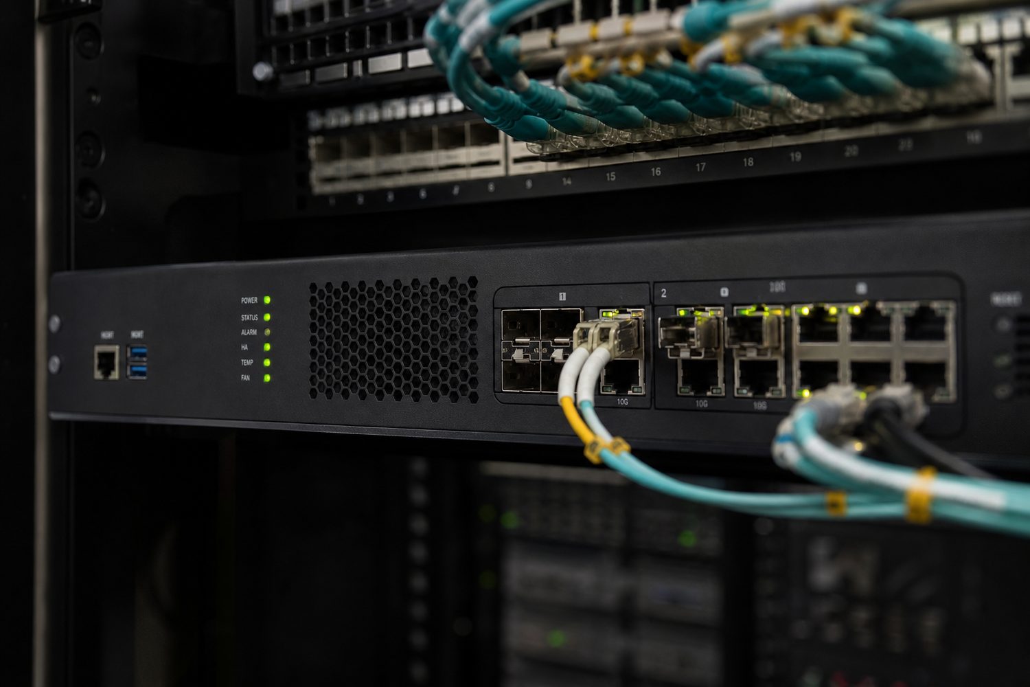 Server rack with a firewall appliance